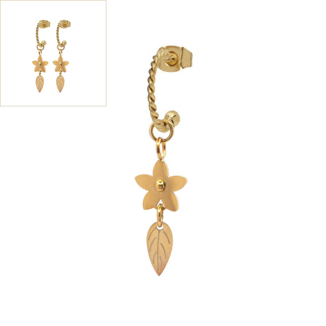 Oorbellen twisted flower leaf goud