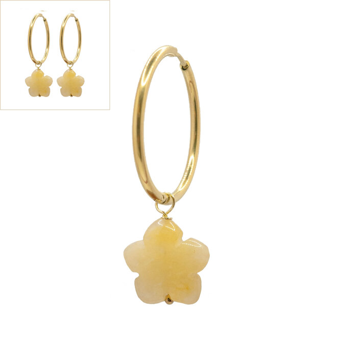 Oorbellen big flower gele jade goud