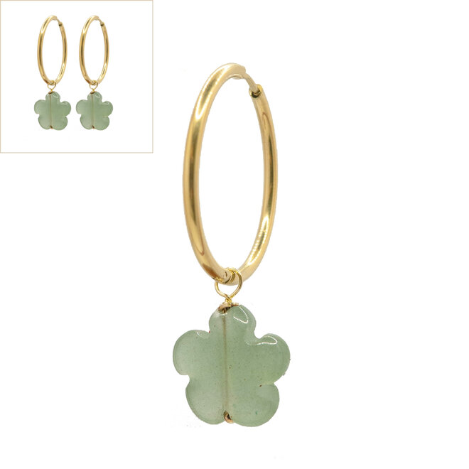 Oorbellen big flower groene aventurijn goud