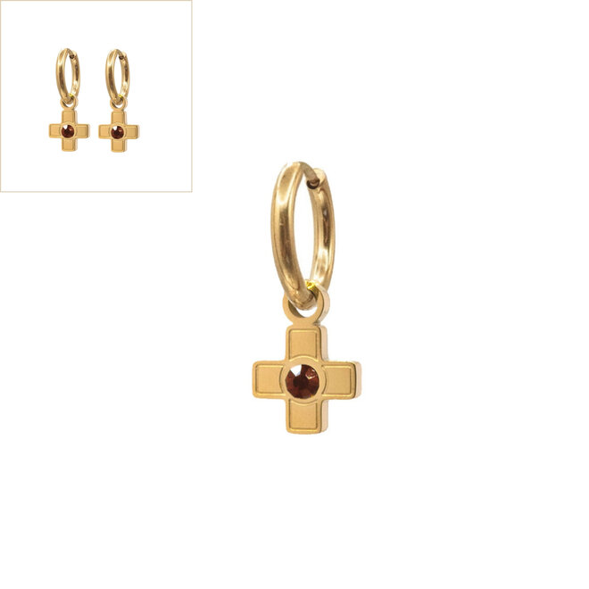 Oorbellen cross brown goud