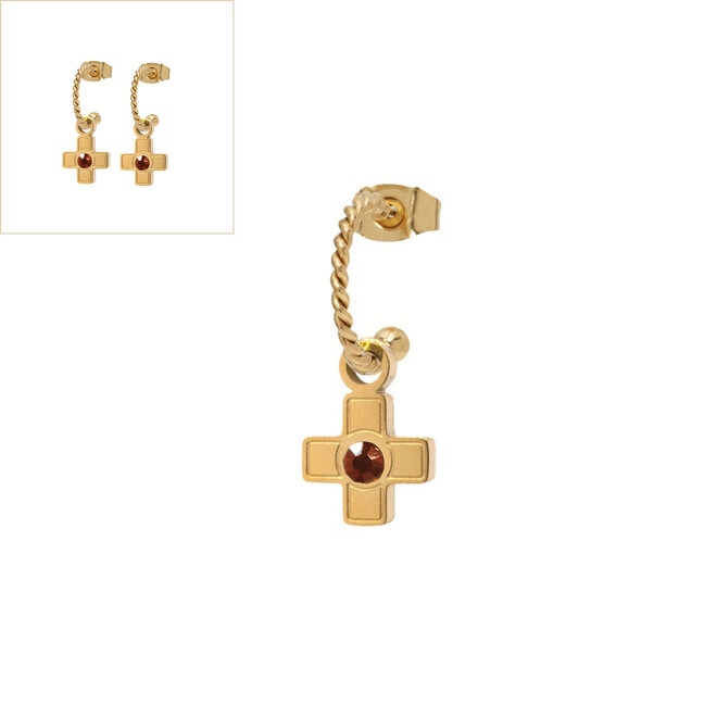Oorbellen (twisted) cross brown goud