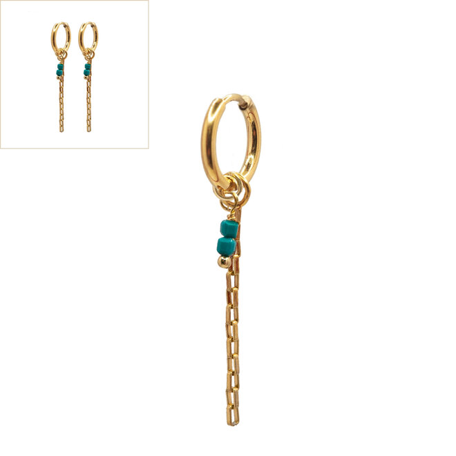 Oorbellen square chain cube beads 2mm groen goud