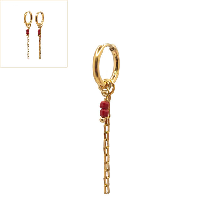 Oorbellen square chain cube beads 2mm rood goud