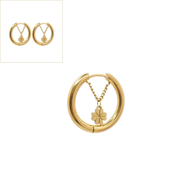 Oorbellen chain big klaver goud