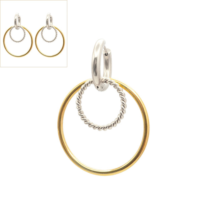 Oorbellen britt big twisted bicolor zilver