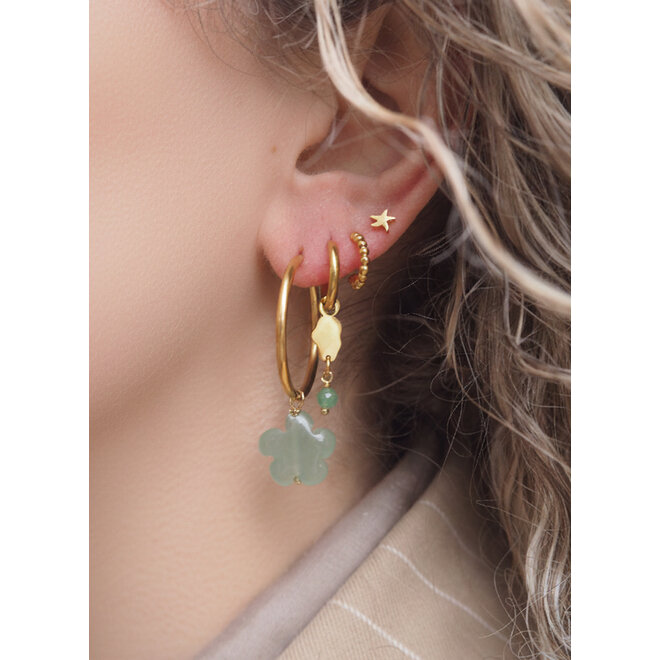 Oorbellen big flower groene aventurijn goud