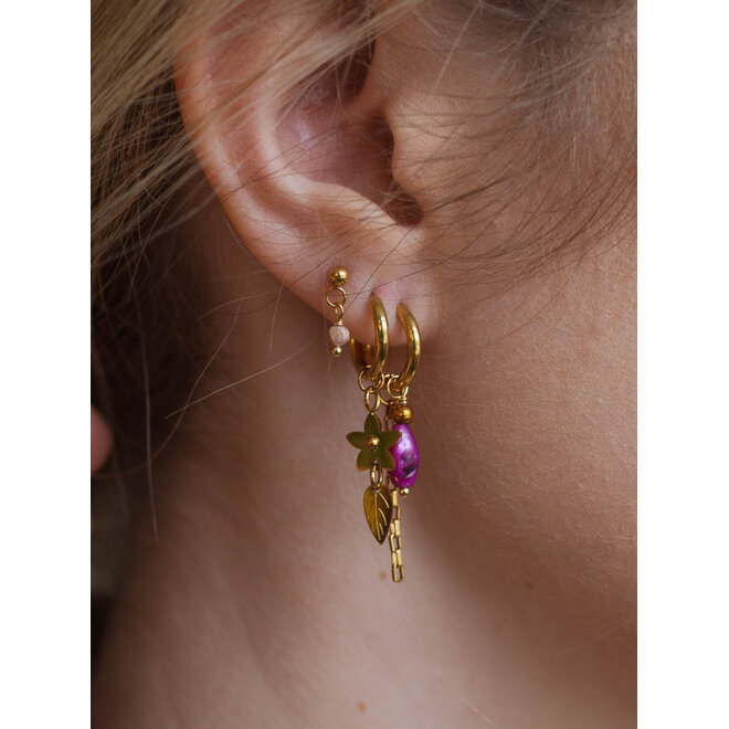 Oorbellen flower leaf goud