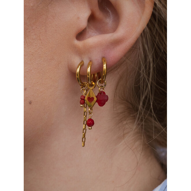 Oorbellen clover mat donker rood goud