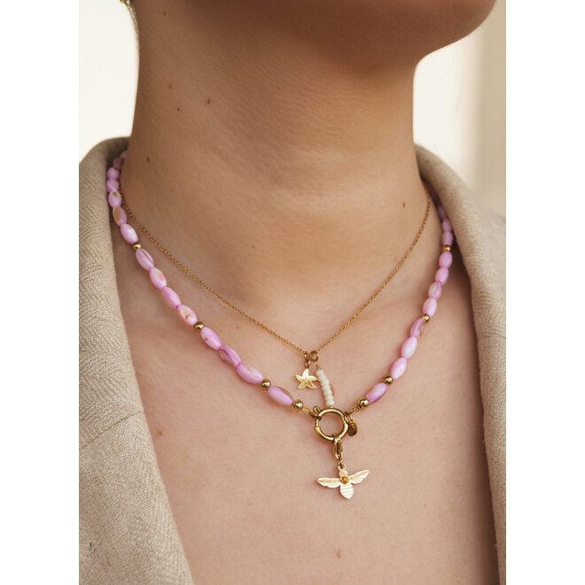 Ketting oval shell licht roze goud