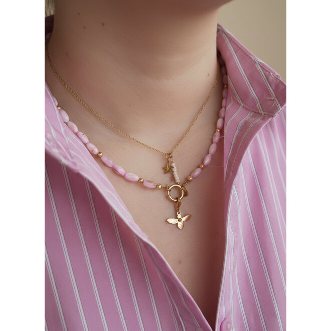Ketting oval shell licht roze goud