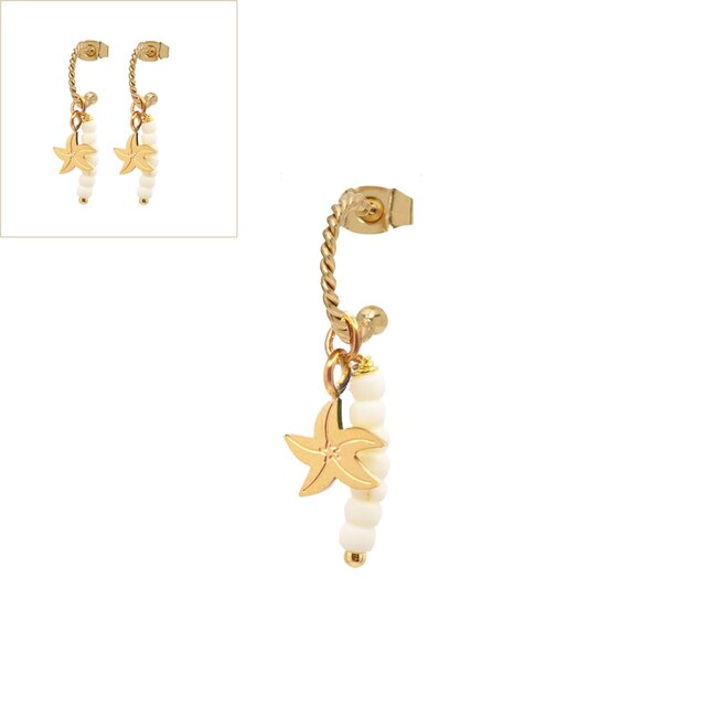 Oorbellen twisted starfish wit goud