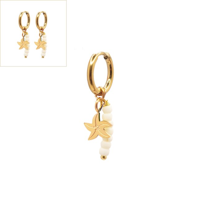 Oorbellen starfish wit goud