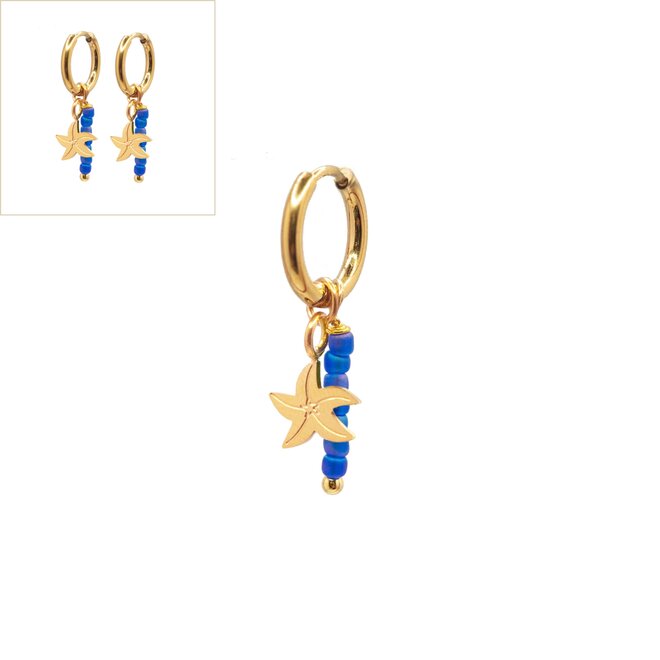Oorbellen starfish blauw goud