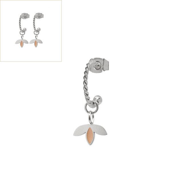 Oorbellen twisted little leaf sand zilver