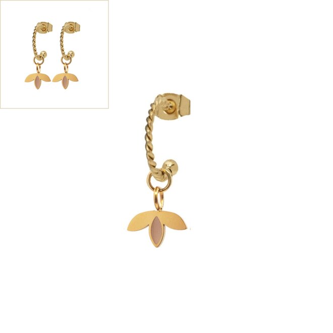 Oorbellen twisted little leaf sand goud