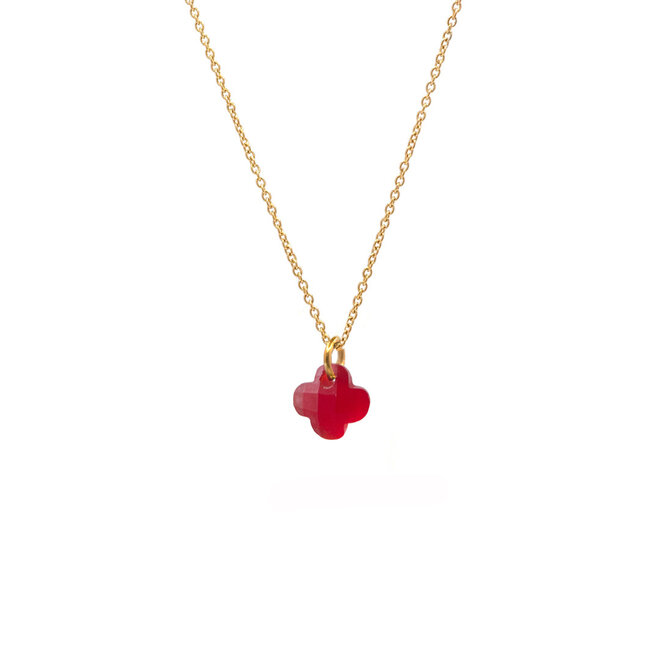 Ketting clover mat donker rood goud