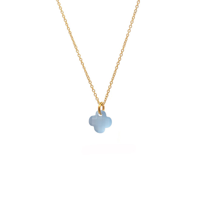 Ketting clover mat licht blauw goud