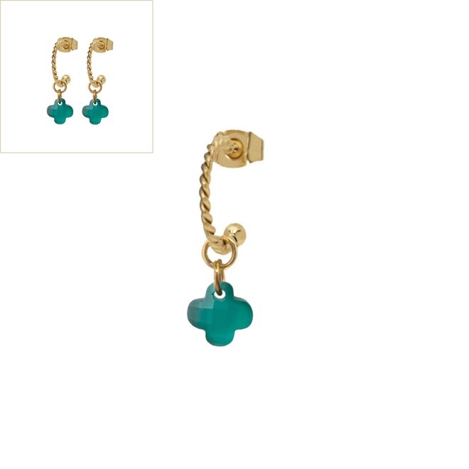Oorbellen twisted clover mat smaragd groen goud