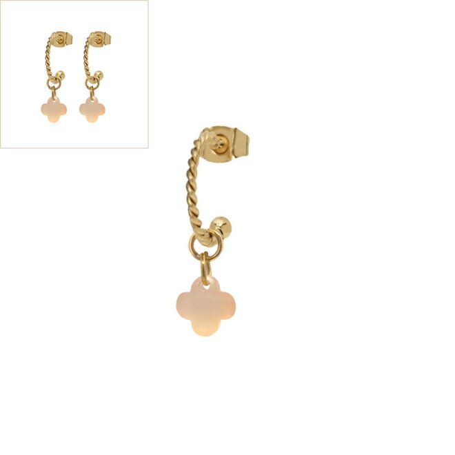 Oorbellen twisted clover mat oranje goud