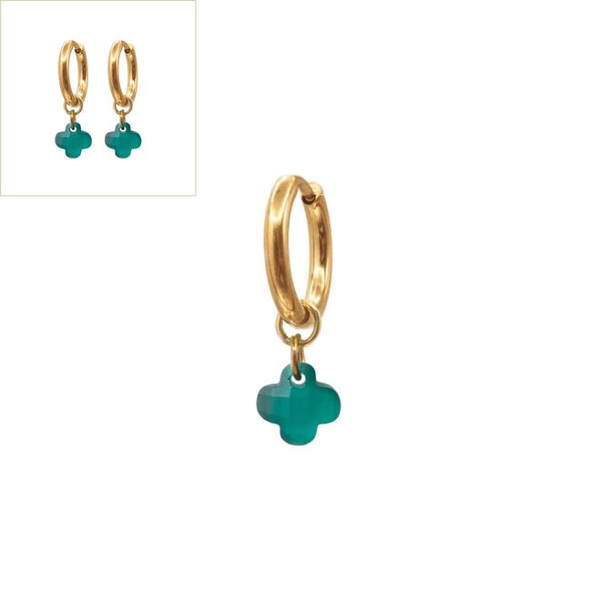 Oorbellen clover mat smaragd groen goud