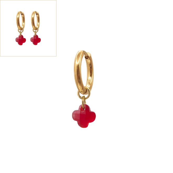 Oorbellen clover mat donker rood goud
