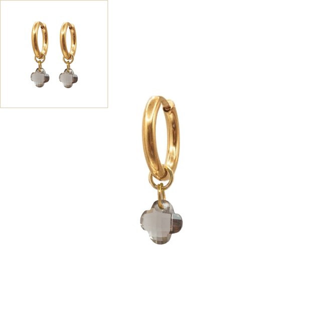 Oorbellen clover shiny bruin licht goud