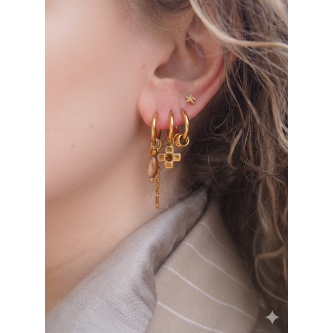 Oorbellen cross brown goud