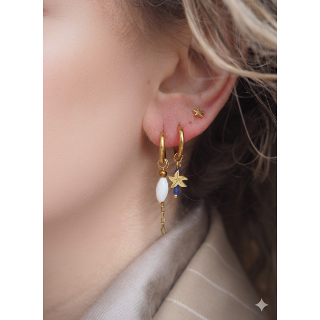Oorbellen twisted starfish blauw goud