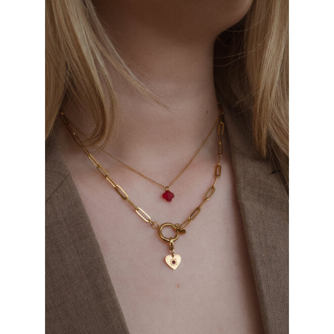 Ketting clover mat donker rood goud
