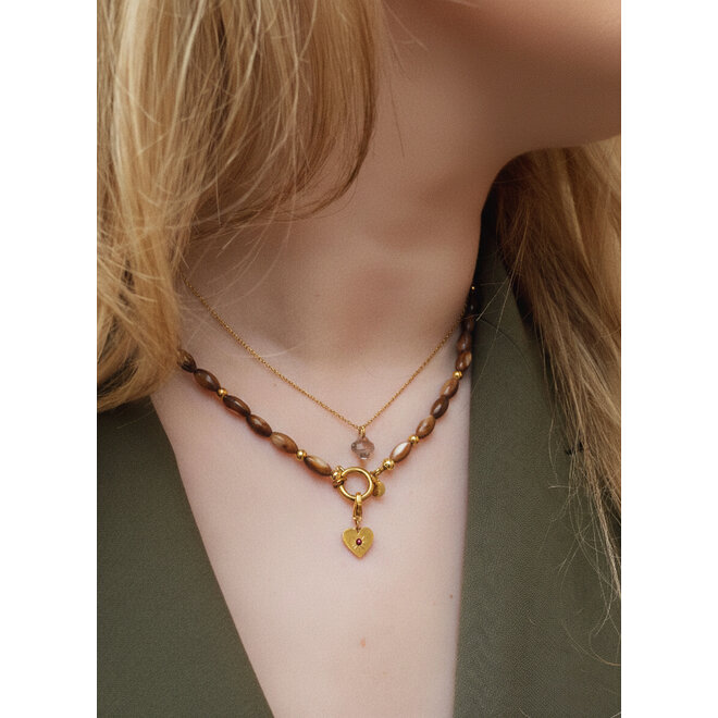 Ketting clover shiny licht bruin goud