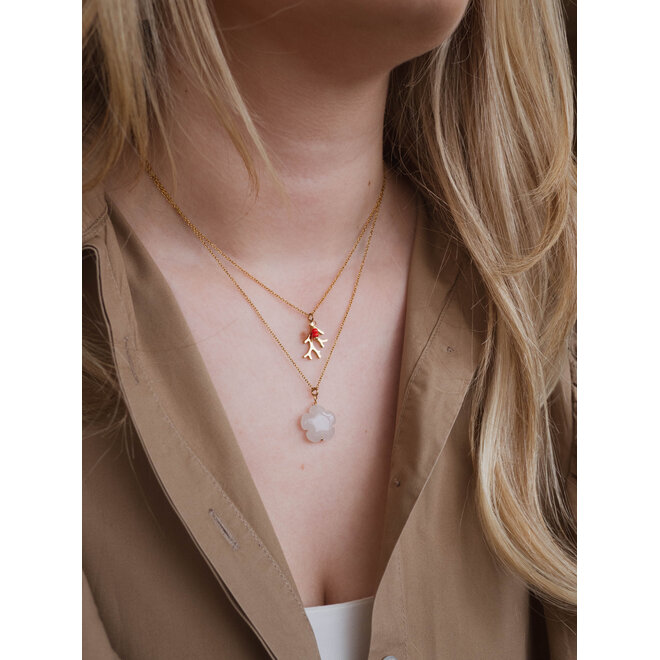 Ketting flower witte jade goud