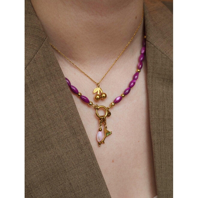 Charm oval shell licht roze goud