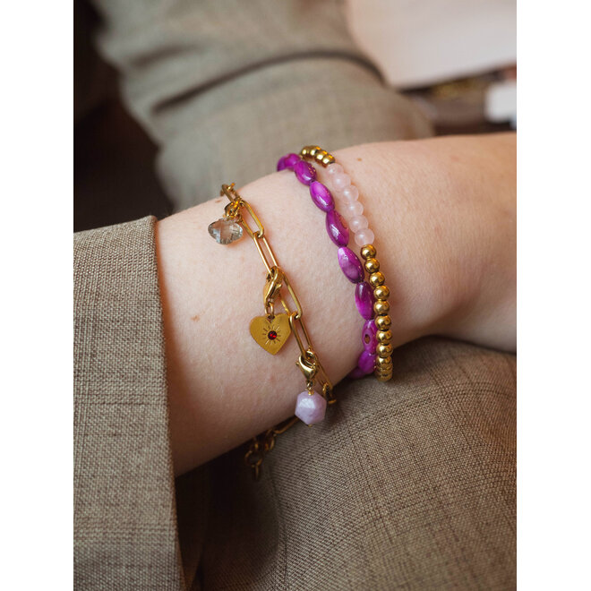 Armband oval shell paars goud