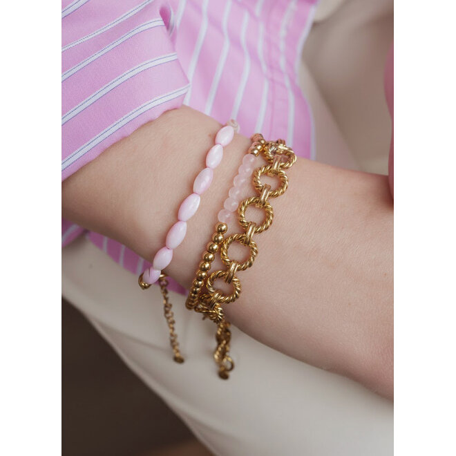 Armband oval shell licht roze goud