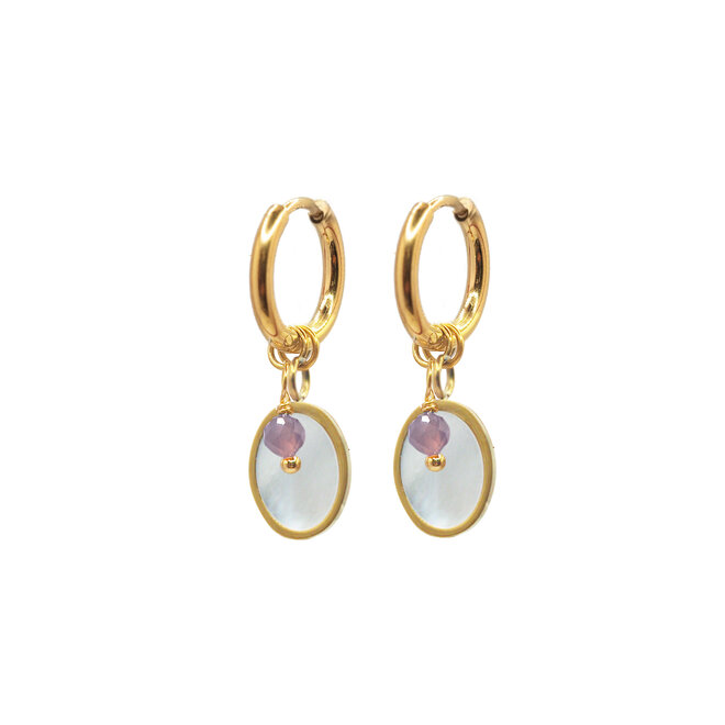 Oorringen shell lepidoliet goud