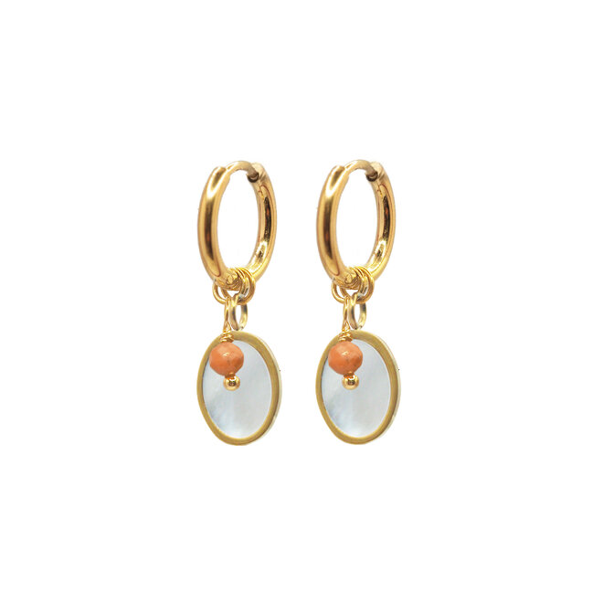 Oorringen shell roze aventurijn goud