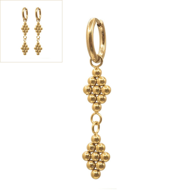Oorringen ruit 3d bolletjes goud