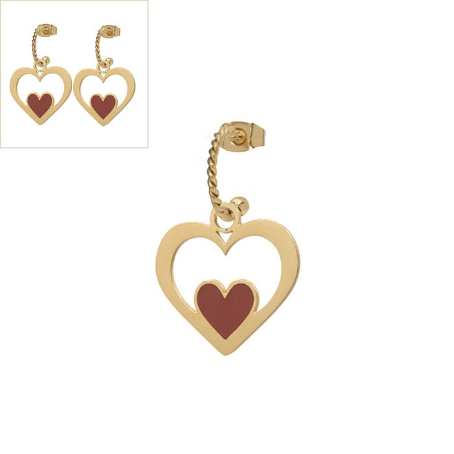 Oorring twisted red heart goud