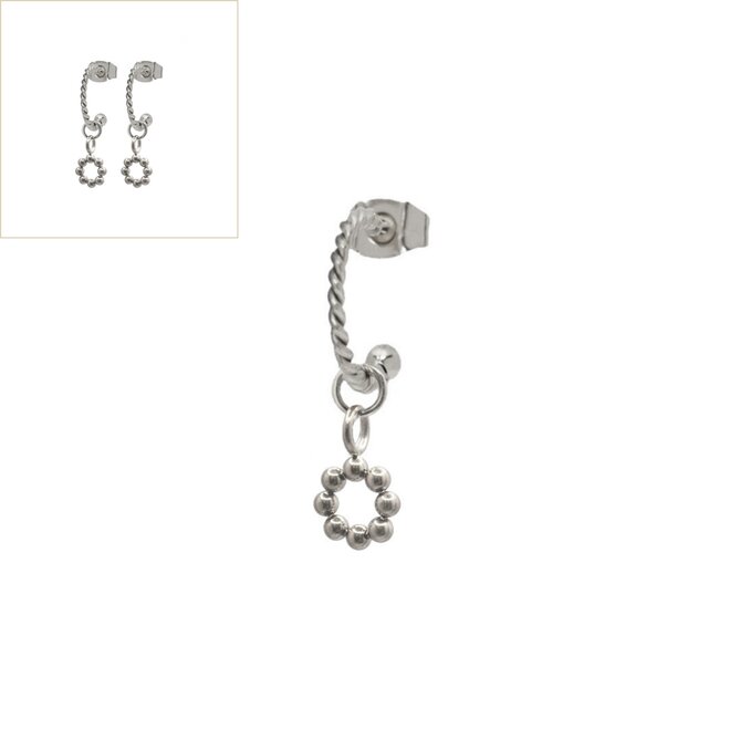 Oorbellen twisted small open dots zilver