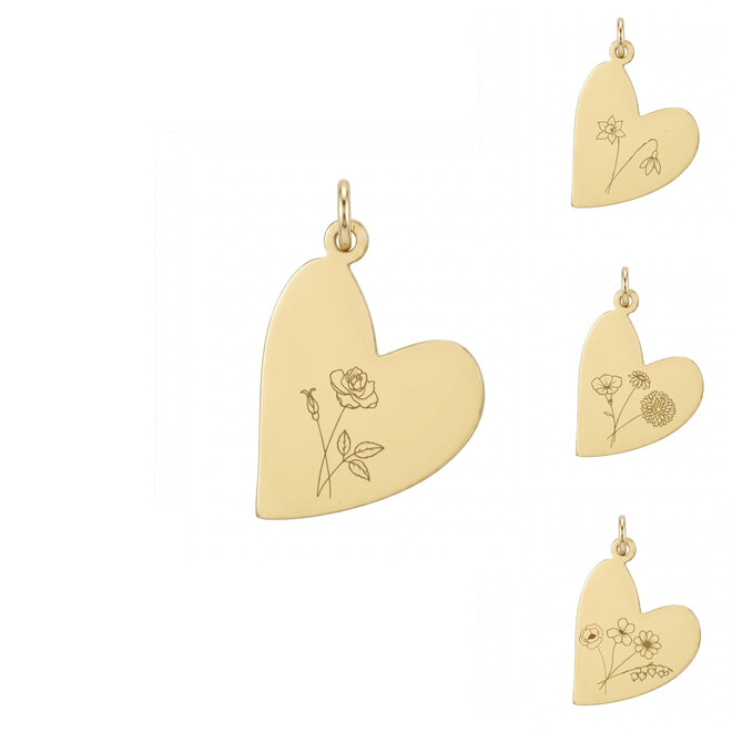 Gepersonaliseerde geboortebloem bedel heart goud