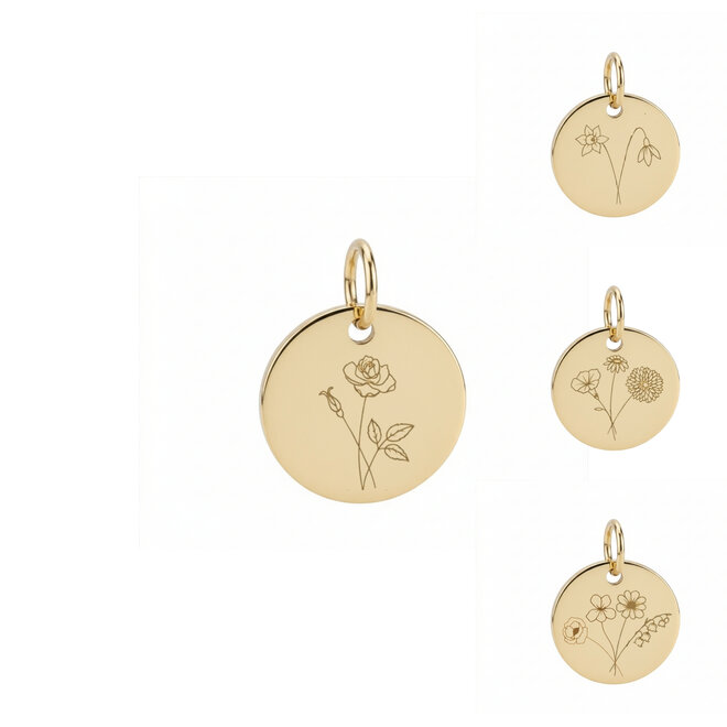 PRE ORDER Gepersonaliseerde geboortebloem bedel coin goud