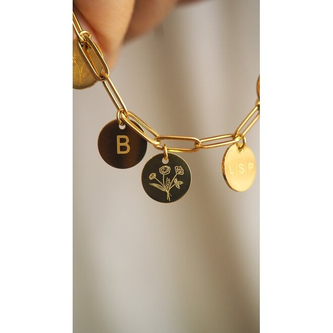 Gepersonaliseerde geboortebloem bedel coin goud