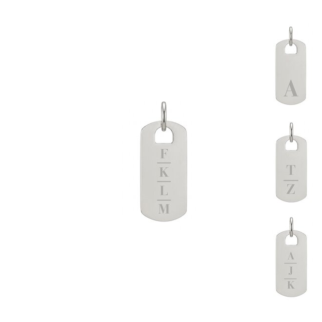 Gepersonaliseerde initialen bedel tag zilver