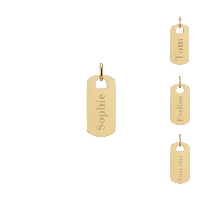 Gepersonaliseerde naam bedel tag goud
