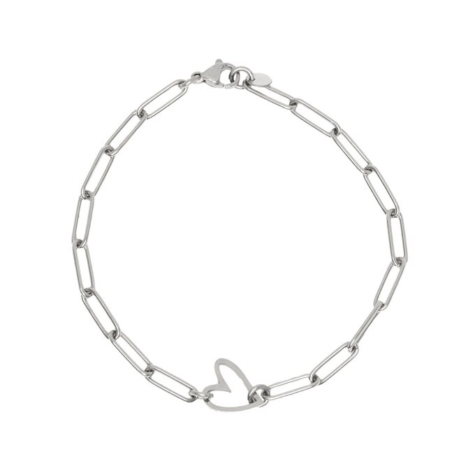 Armband chain big heart zilver