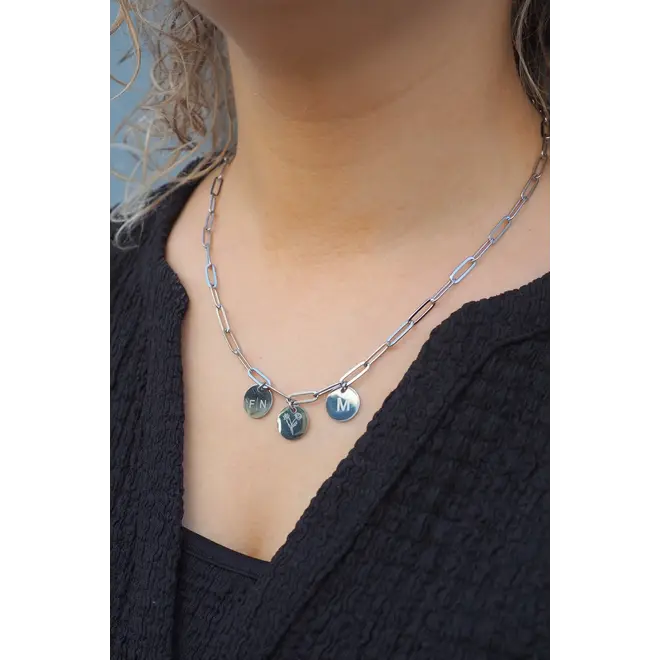 Gepersonaliseerde naam ketting coin chain big plain zilver
