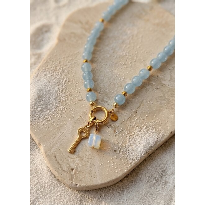 Ketting charlie blauw 8mm goud