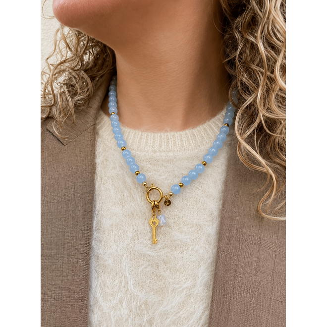 Ketting charlie blauw 8mm goud