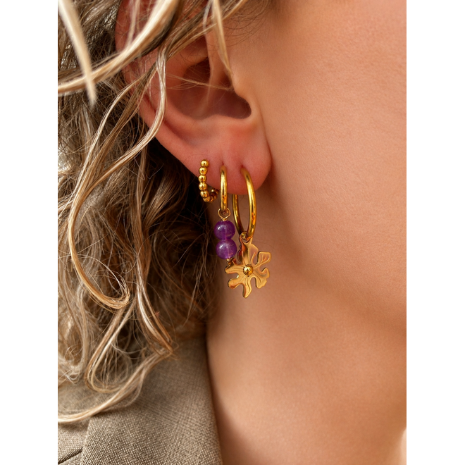 Oorringen charlie paars 8mm goud