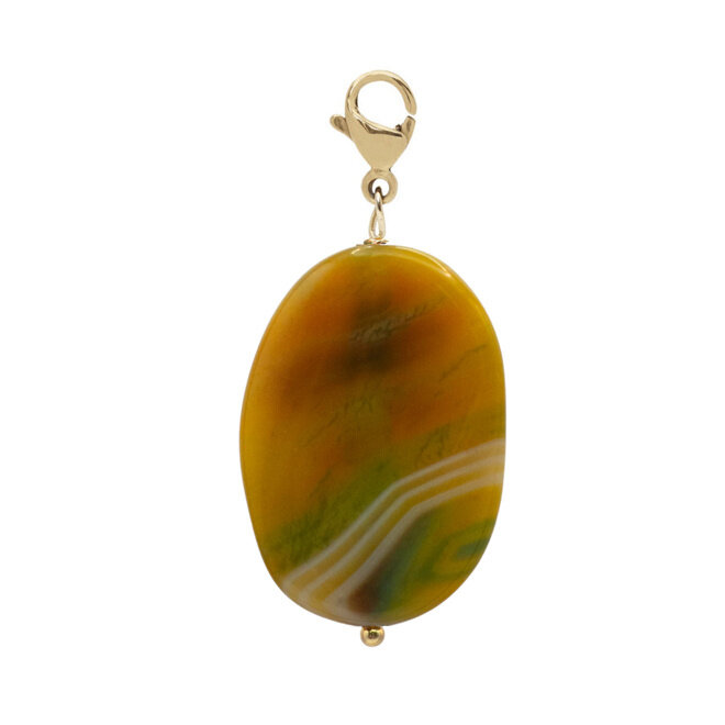 Charm big oval striped agaat groen goud